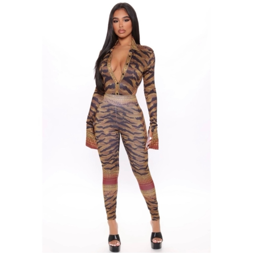 Fashion Nova Earn Your Stripes Bodysuit Legging Set Olive Combo